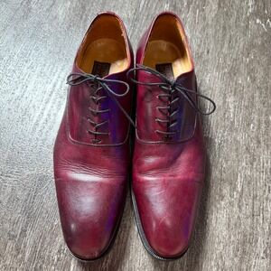 Mercanti Fiorentini Oxford Men 10.5 Burgundy Leather Lace Up Made in Italy Shoe